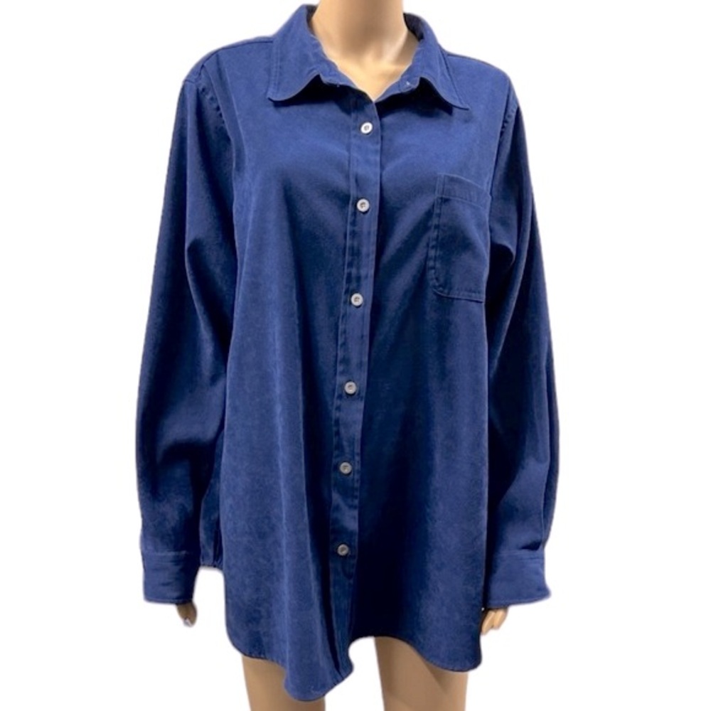 Mainstreet Blues Faux Suede Satin Lined Button Up Long Sleeve Shirt Plus Size 1X